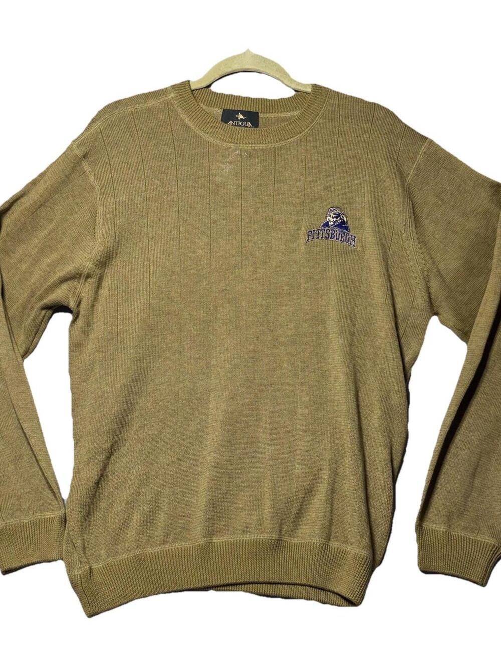 VINTAGE Antigua Sweater Adult Medium Pittsburgh Panthers Logo Mens NWT Olive GRE
